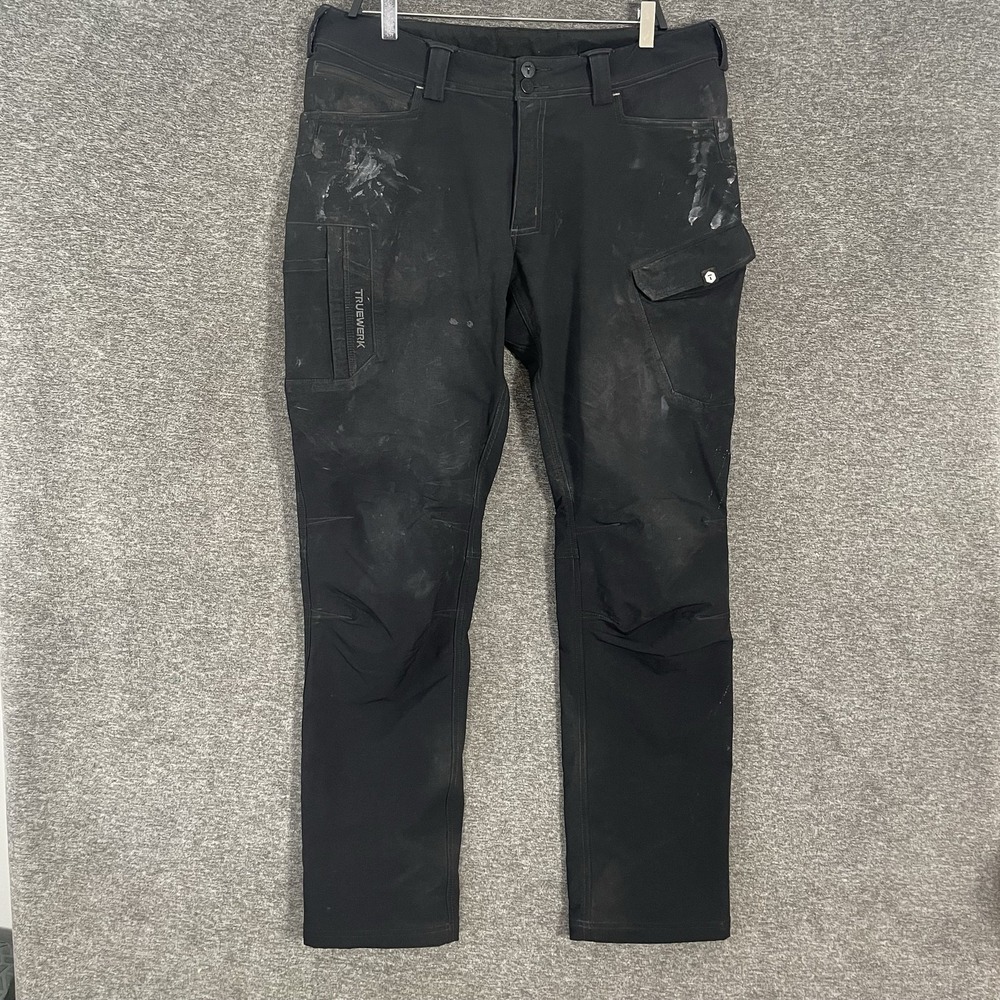 TRUEWERK Pants Mens 36x34 Black T2 Werkpant Cargo Utility Workwear Stretch READ